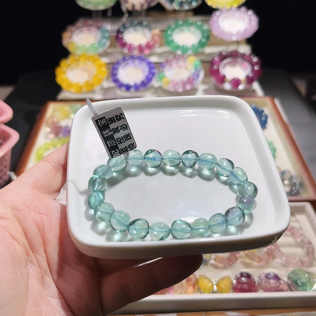 萤石未镶嵌手串冰川蓝绿糖豆