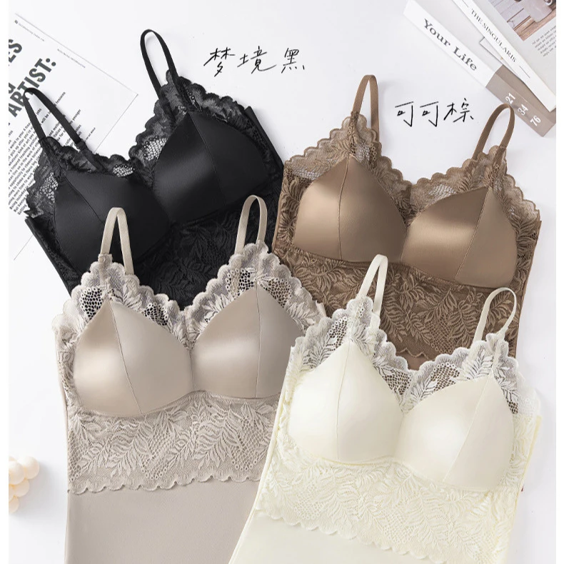 性感蕾丝吊带打底百搭女显瘦文胸美背一体吊带防走光内搭外穿美背