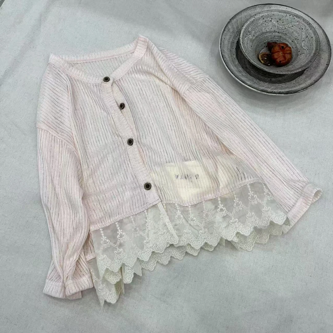 b.bota2025夏款萌娃穿搭针织蕾丝下摆防晒外套26677