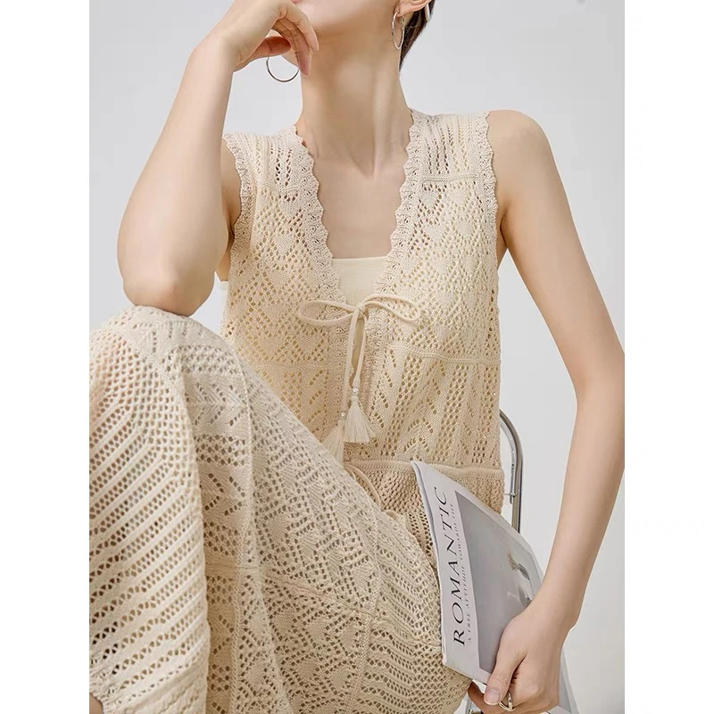 镂空针织背心半裙绝美开春小套装穿搭一整套女装2025新款