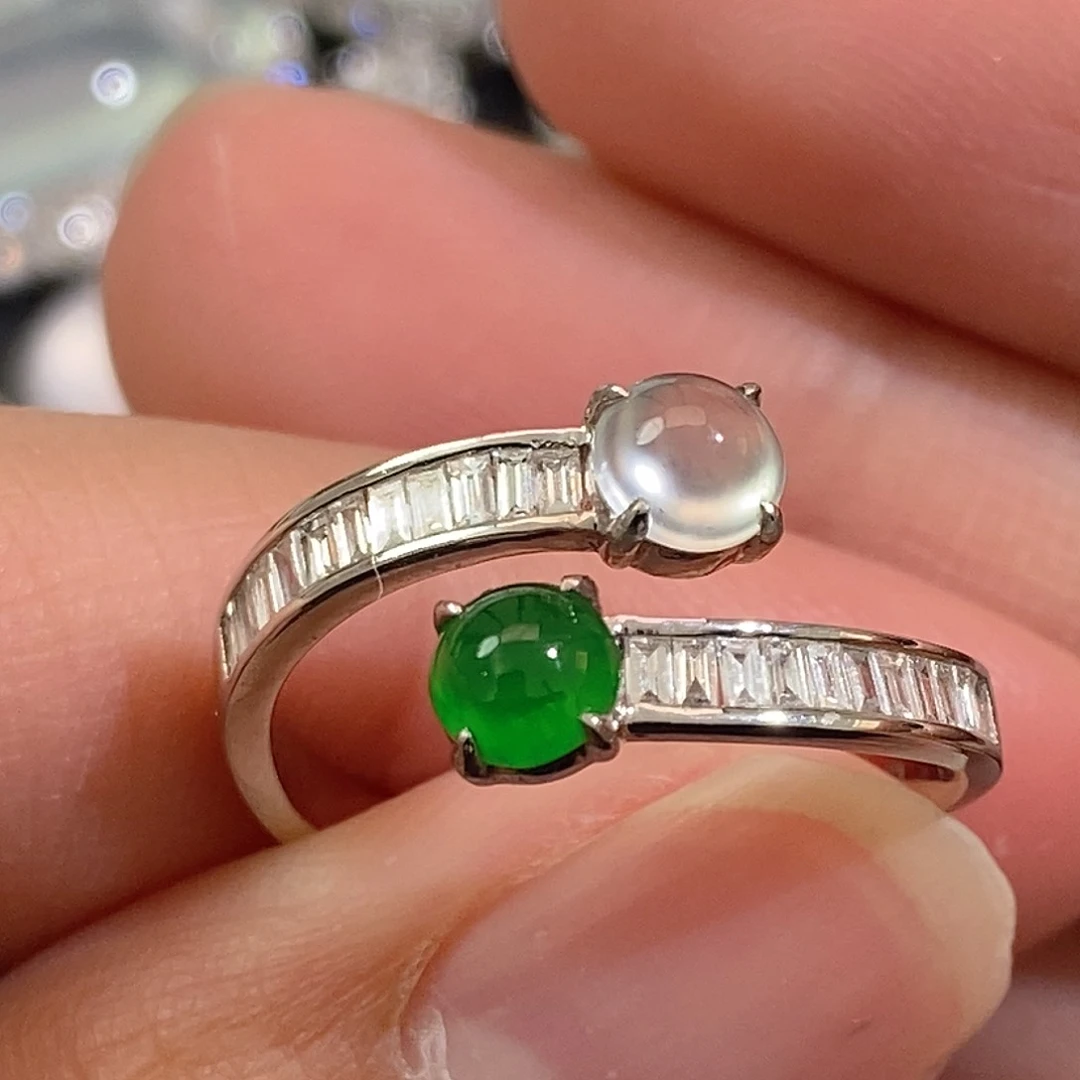 翡翠戒指18K金镶嵌天然缅甸A货翡翠