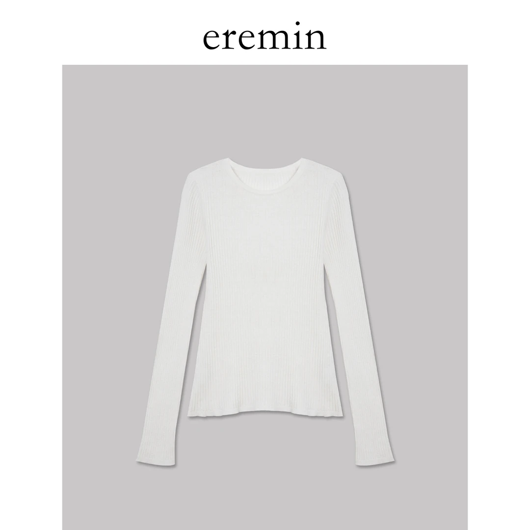 竖条针织衫/定织棉麻坑条圆领修身打底衫55758