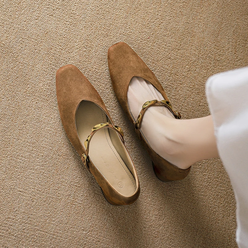 高级感真皮法式复古玛丽珍女鞋软羊皮新款一字带气质方头浅口单鞋