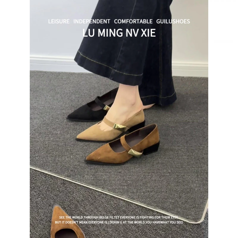 羊皮版~2025年新款法式复古风圆头浅口单鞋女款百搭气质玛丽珍鞋
