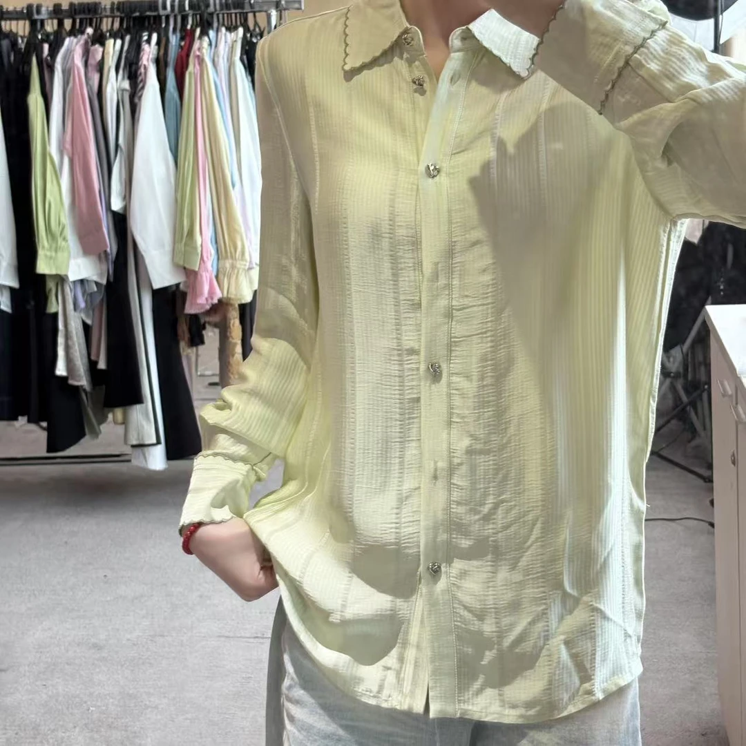 D31400(专属）南油爆款气质法式翻领竖条纹衬衣