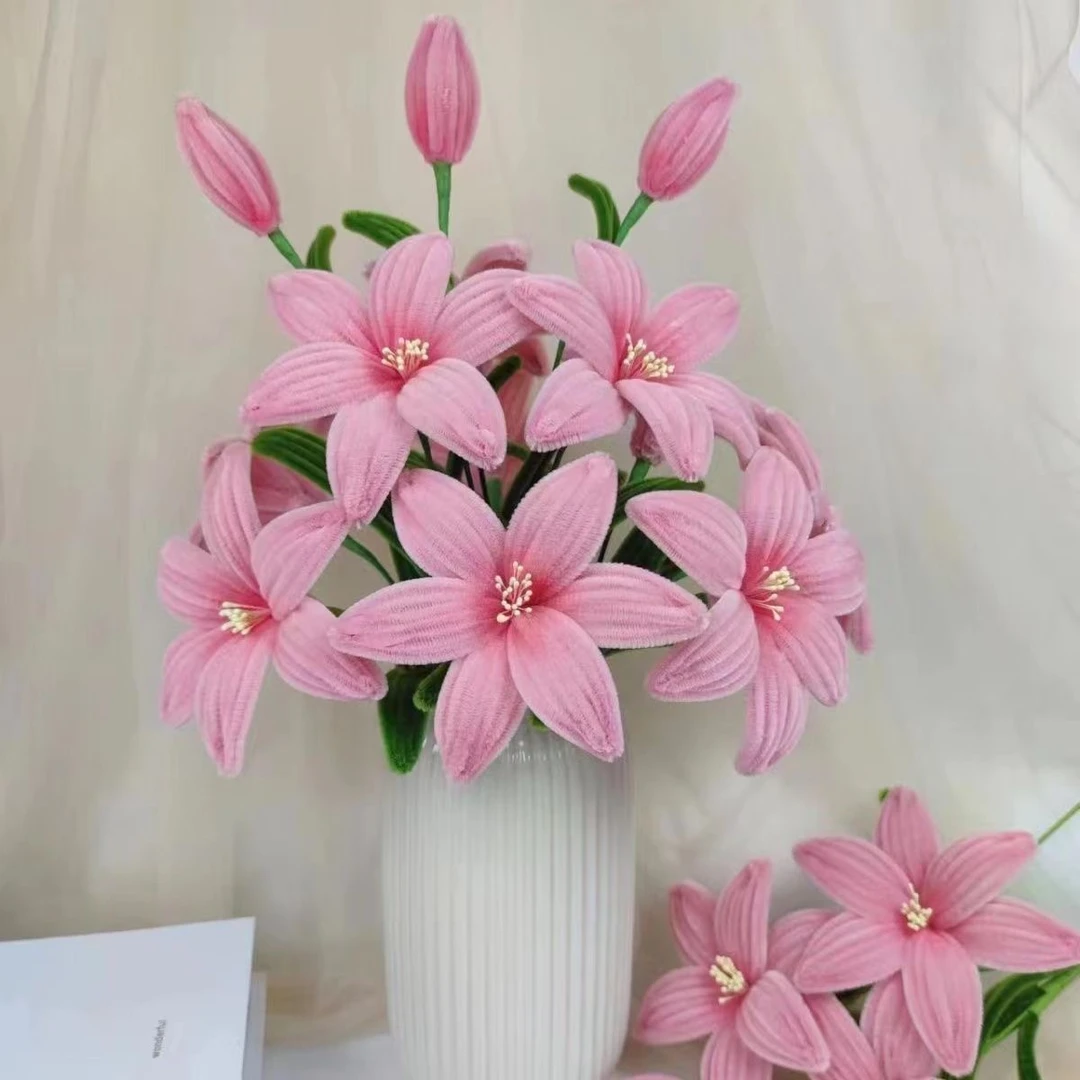 简易版百合花手工DIY材料包加密扭扭棒手工花束材料（非成品）