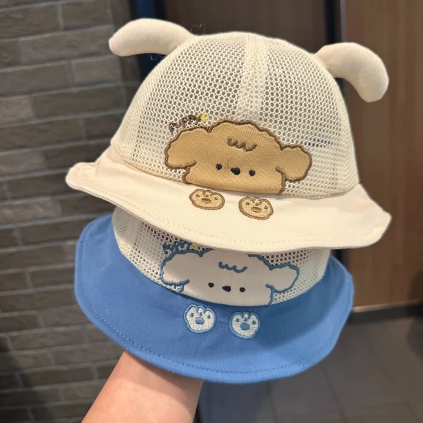 宝宝帽子夏季薄款透气网眼渔夫帽遮阳防晒可爱童帽户外儿童卡通帽