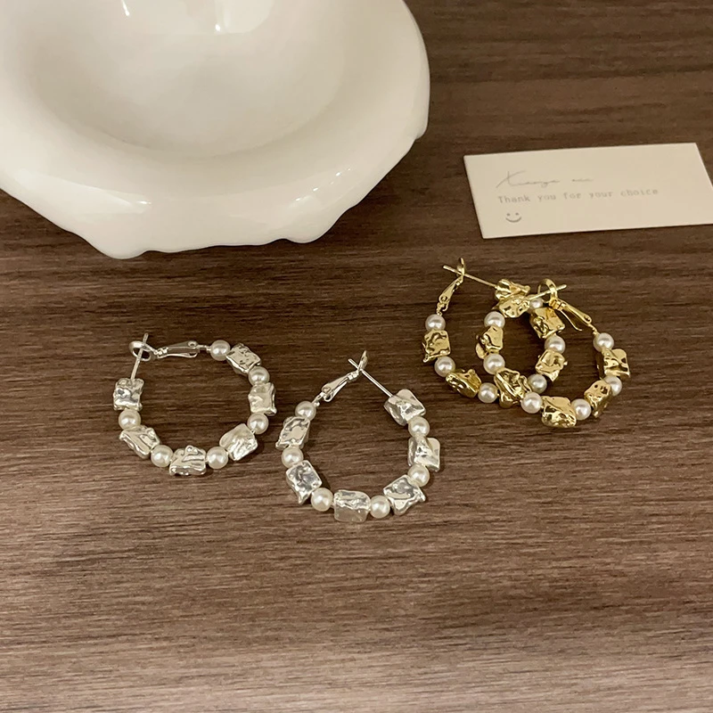 合金耳饰 @APRIL锡箔感小众设计不规则金属珍珠耳钉轻奢气质精致