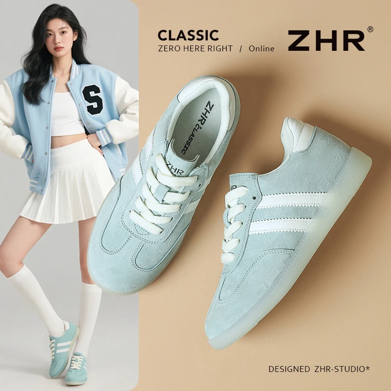 ZHR复古德训鞋女2025夏新款休闲时尚平底板鞋透气百搭厚底阿甘鞋