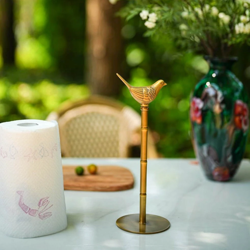 【奇居铜瓷】黄铜雀鸟立式卷纸架纸巾架厨房桌面GY