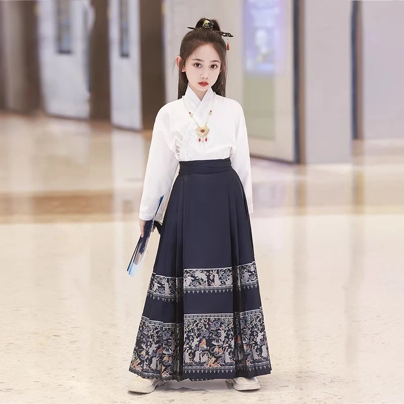 马面裙女童春秋款2025新款儿童汉服套装拜年服春季中国风大童古风