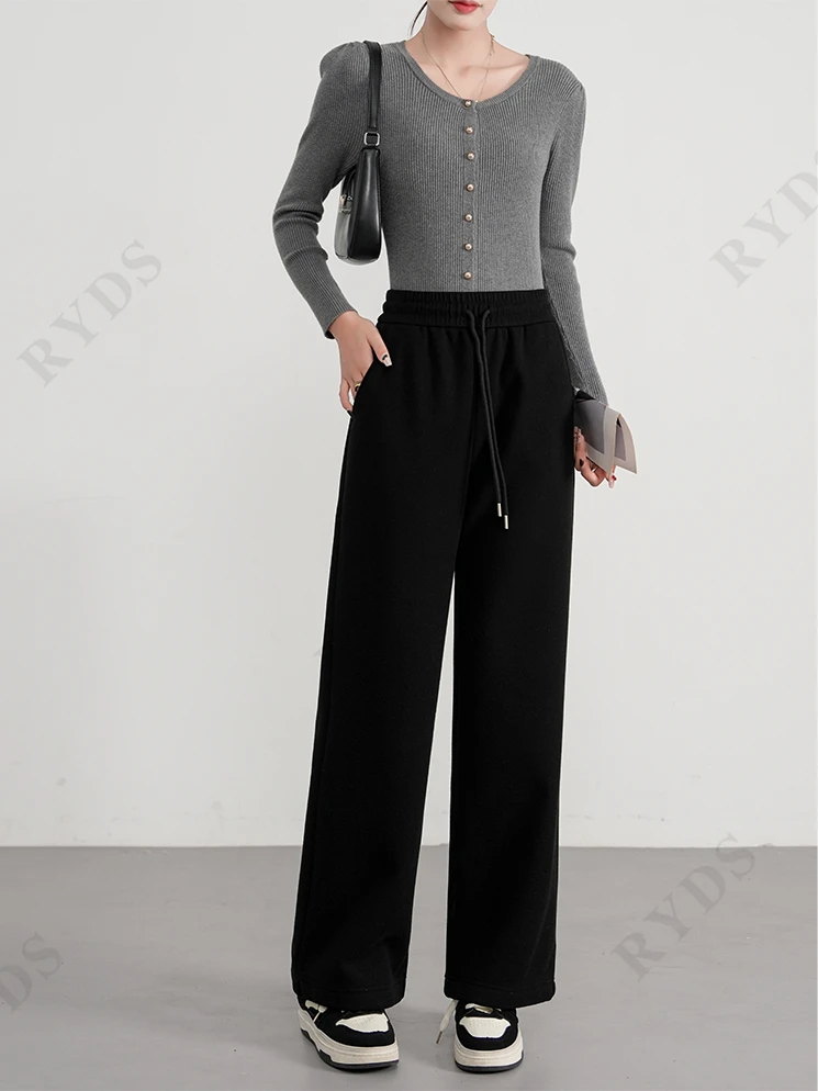 茜百万【加厚羊绒裤】阔腿裤加秋冬高腰时尚百搭女士休闲裤显高直筒