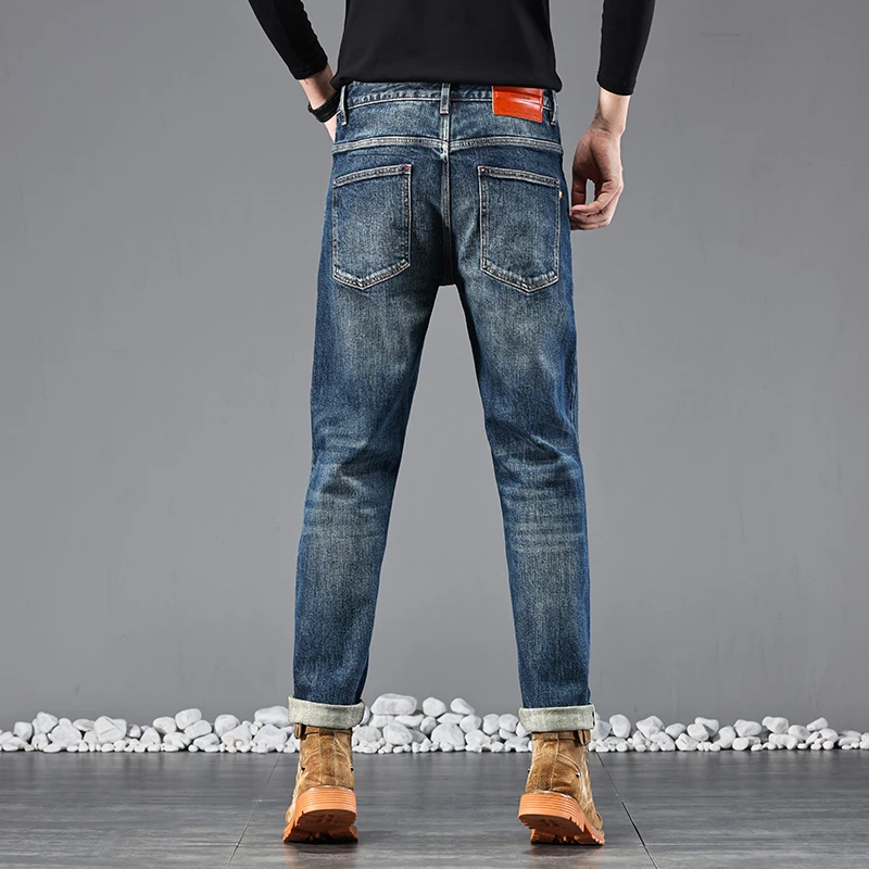 自然战车高端微弹做旧赤耳男士直筒牛仔裤休闲牛仔裤宽松复古修身