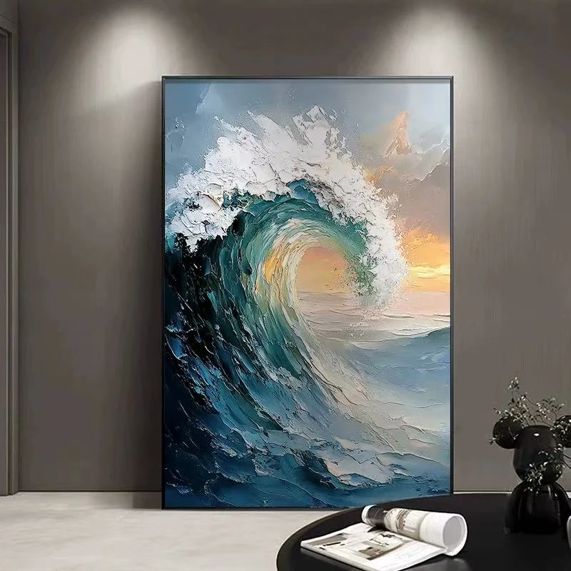 【蓝色浪花】手工砂岩客厅玄关餐厅装饰画