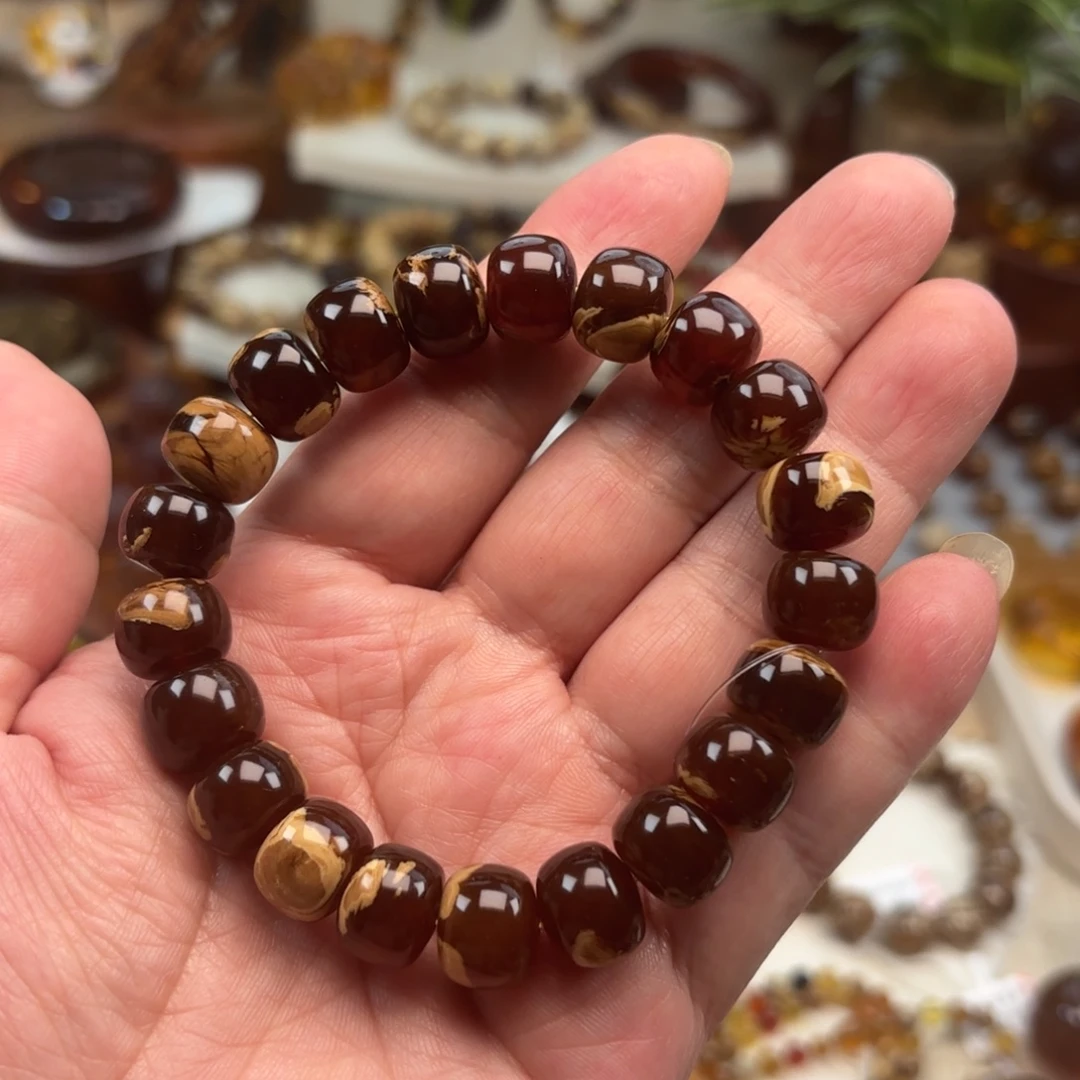 琥珀未镶嵌手链老型根珀溶洞妖花卡12