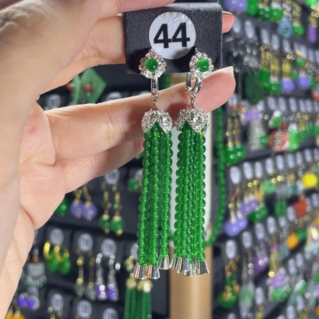 银S925镶嵌翡翠耳饰44