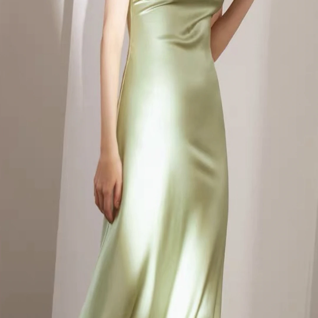 重磅桑蚕丝连衣裙 豆绿色
