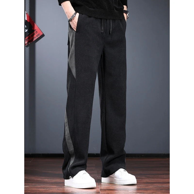 LEIGHZ/雷茨男秋冬季加绒加厚宽松直筒裤痞帅高街潮流灯芯绒卫裤