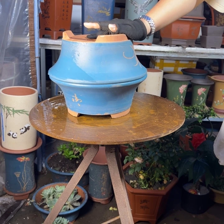 宜兴紫砂花盆27+27蓝票口