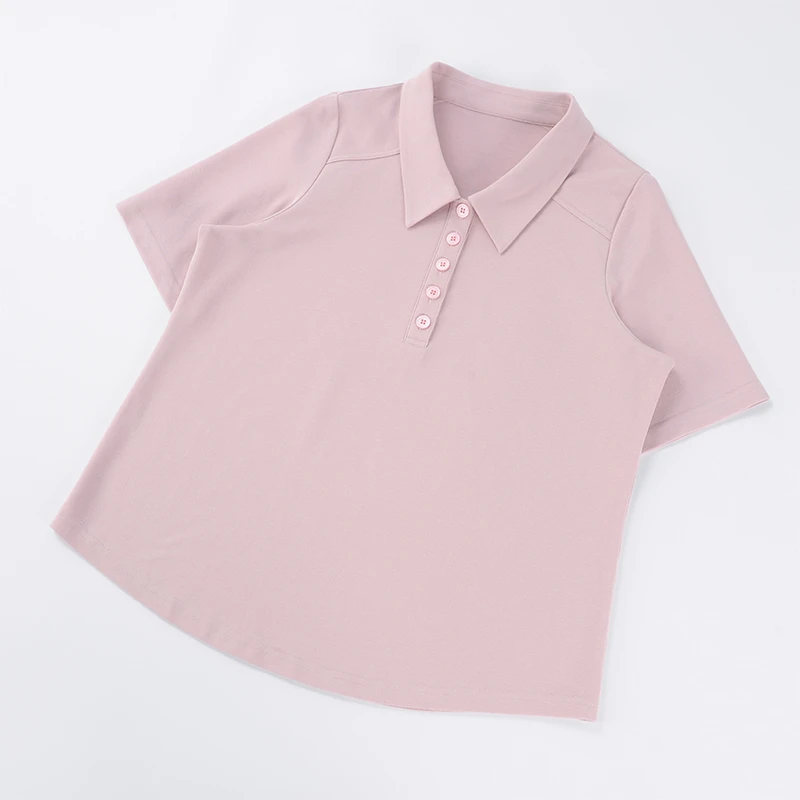 酒窝桃子大码纯色POLO衫显瘦遮肉短袖透气棉感通勤运动风夏季新款