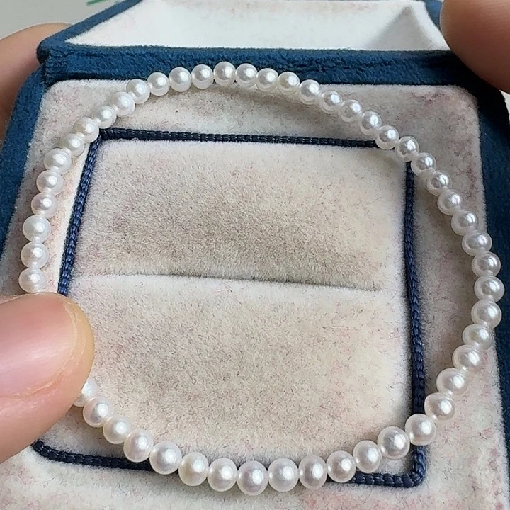 银S925镶嵌淡水珍珠手绳3-4mm