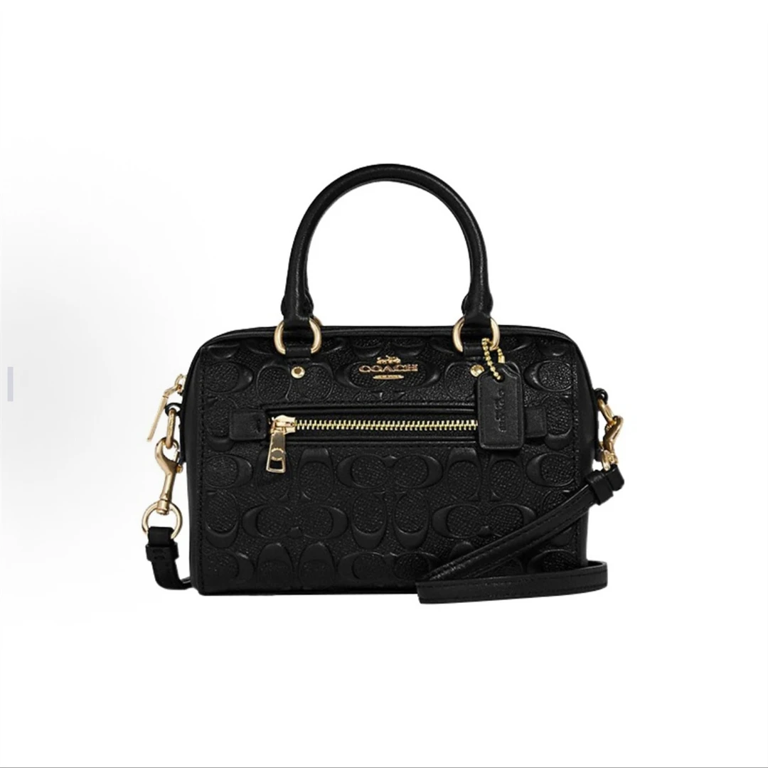 COACH/蔻驰黑色迷你全皮logo印花波士顿斜挎包CC944(16*9*10cm)
