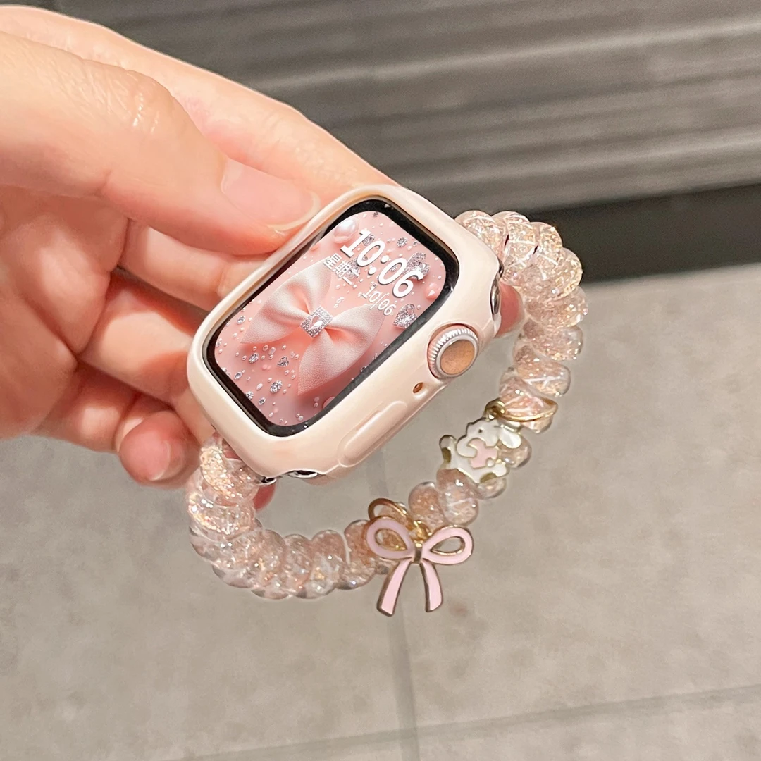闪粉电话线发圈适用apple watch表带iWatchs11手链10苹果手表腕带