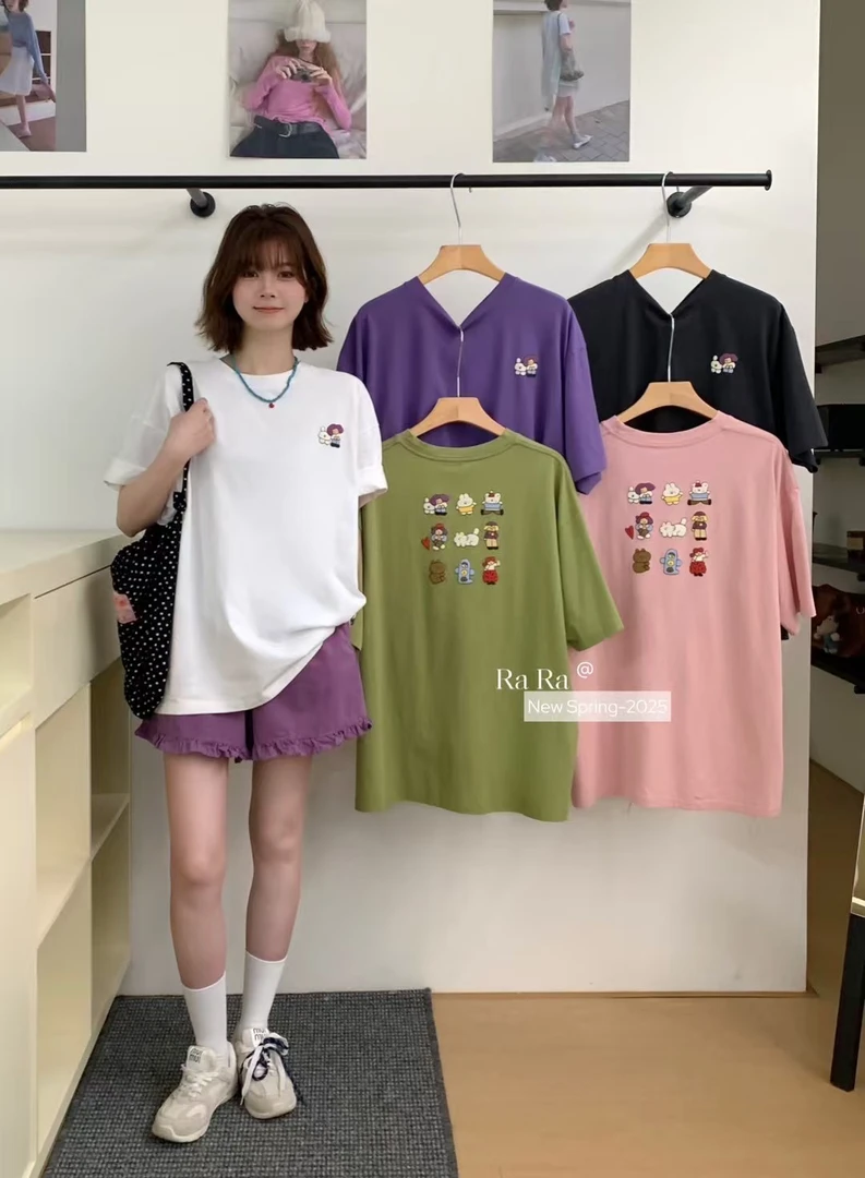 娜样美家 精选拼接插肩袖RaRa宽松双面卡通印花7309