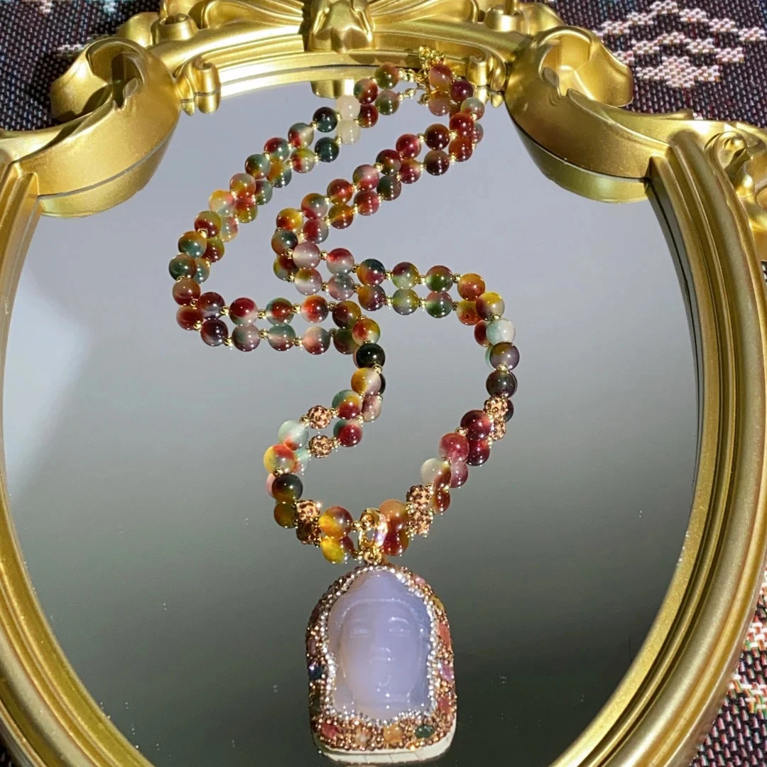 铜合金合成锆石项链 TTSD烟紫色佛头时尚百搭项链2267