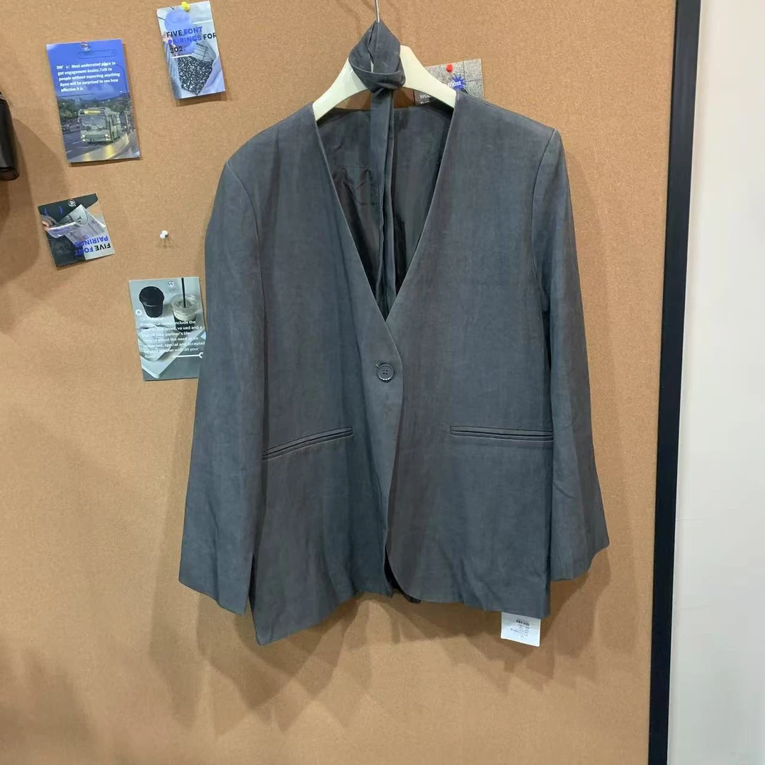 【 雨•美 推荐 】83036灰色韩版无领西装外套