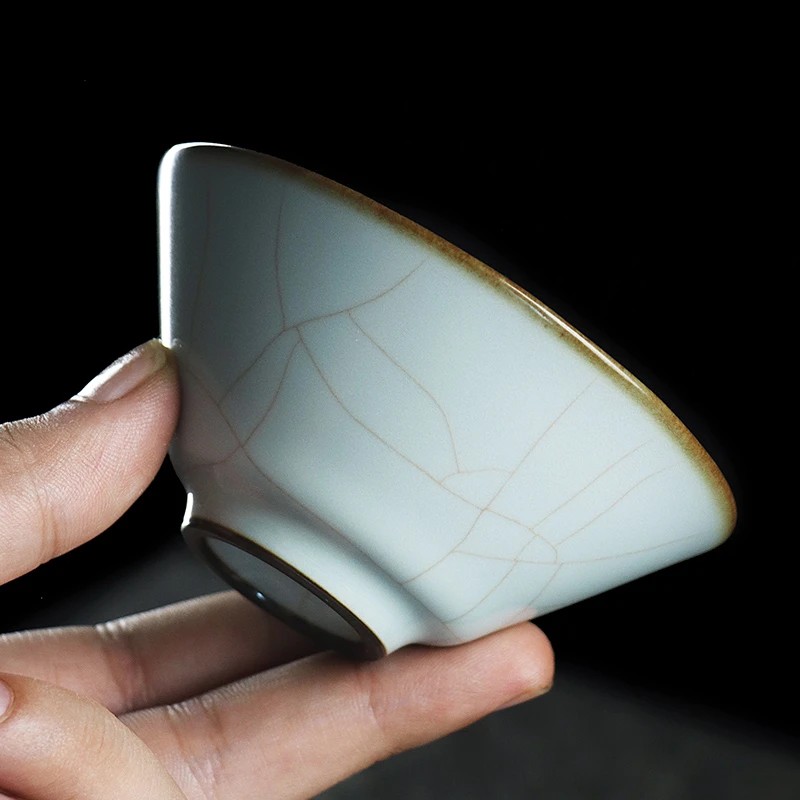 凝香阁 茶养开片铁胎天青汝窑斗笠杯 青瓷家用陶瓷茶具茶杯主人杯