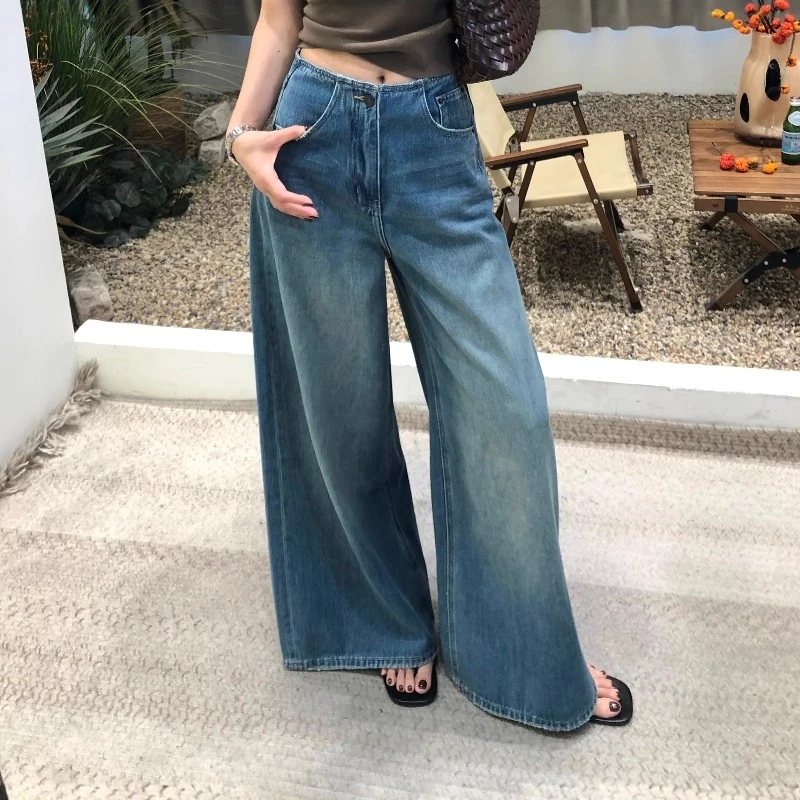 高腰阔腿牛仔裤女2025早秋季复古宽松百搭显瘦垂感直筒裤牛仔裤子