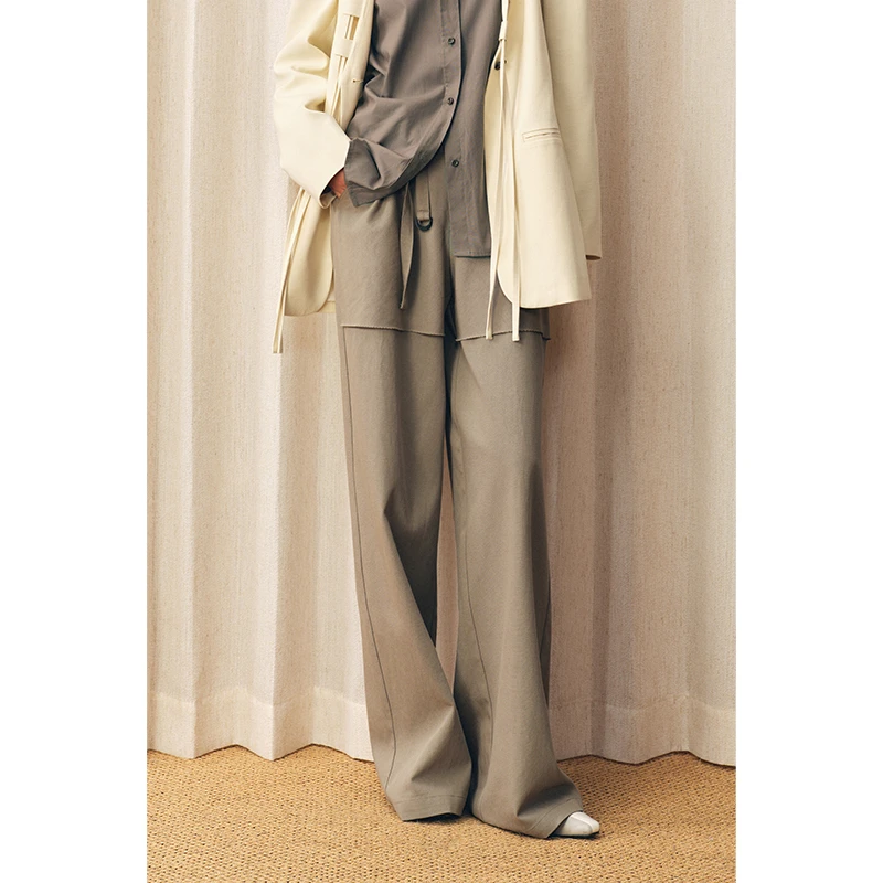 HERLAND她地【暗涌】早秋百搭显瘦阔腿裤直筒女精致简约设计感长裤