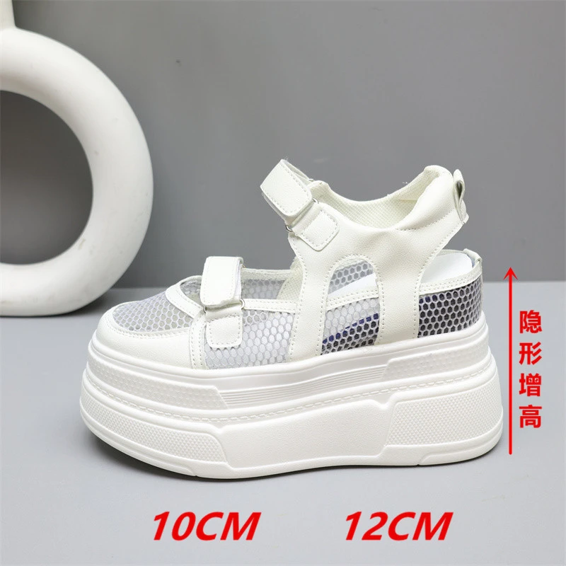 12cm内增高女鞋网鞋2025新款网面透气厚底小白鞋女小个子凉鞋10cm