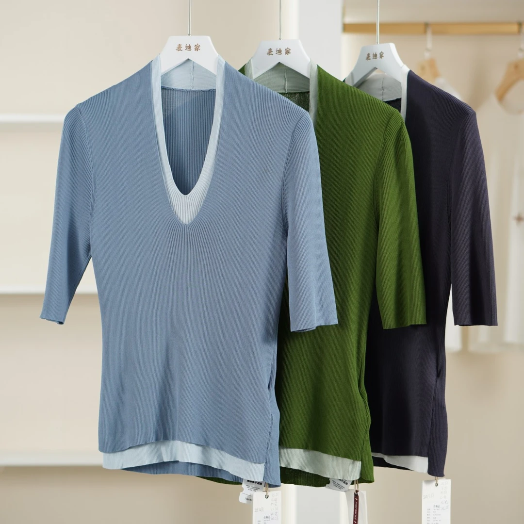 麦迪尚品【崔】5051268 春夏简约短袖针织上衣品牌撤柜女装