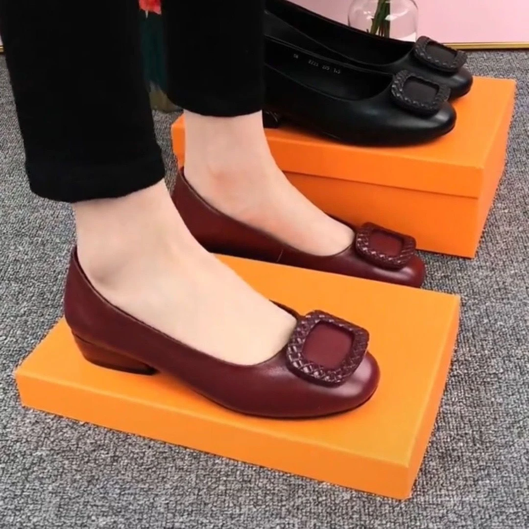 豆豆鞋清仓处理夏季新款一脚蹬粗跟浅口软皮鞋低跟时尚圆头妈妈鞋