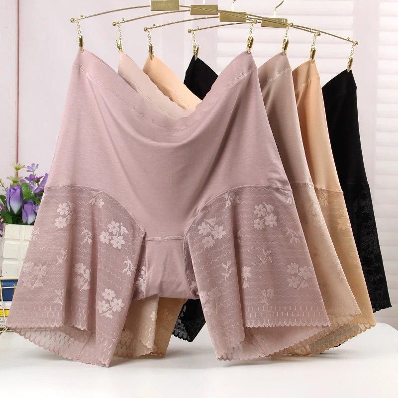 秋冬不卷边加肥大码高腰安全裤女防走光打底裤内裤二合一蕾丝轻薄