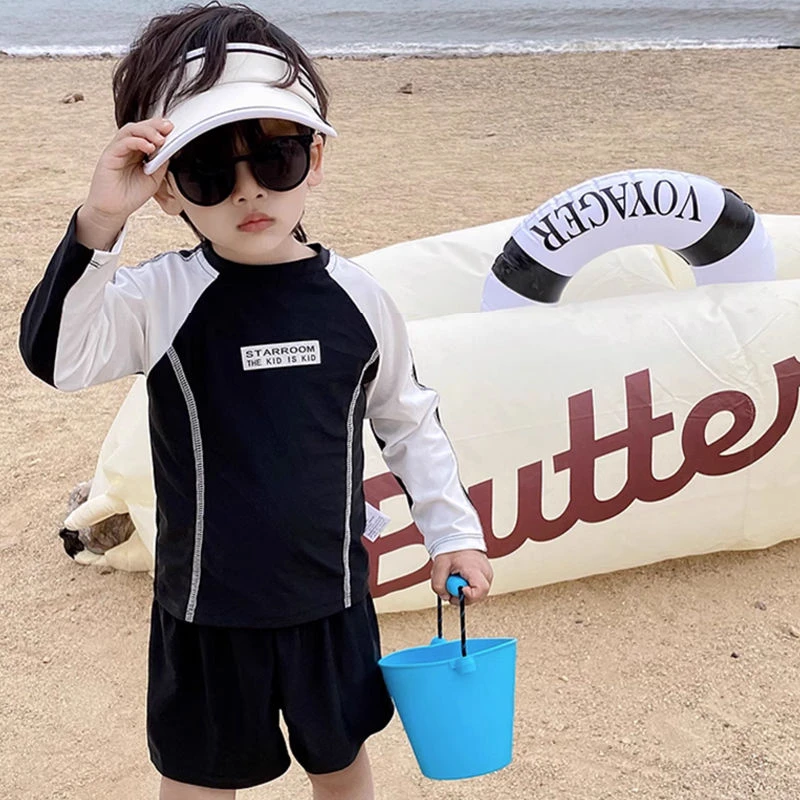 儿童泳衣男童长袖速干小女孩分体游泳衣中大童海边沙滩泳装潮