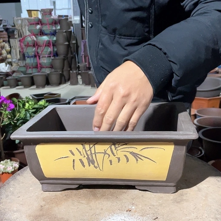 紫砂31黄色马槽花盆