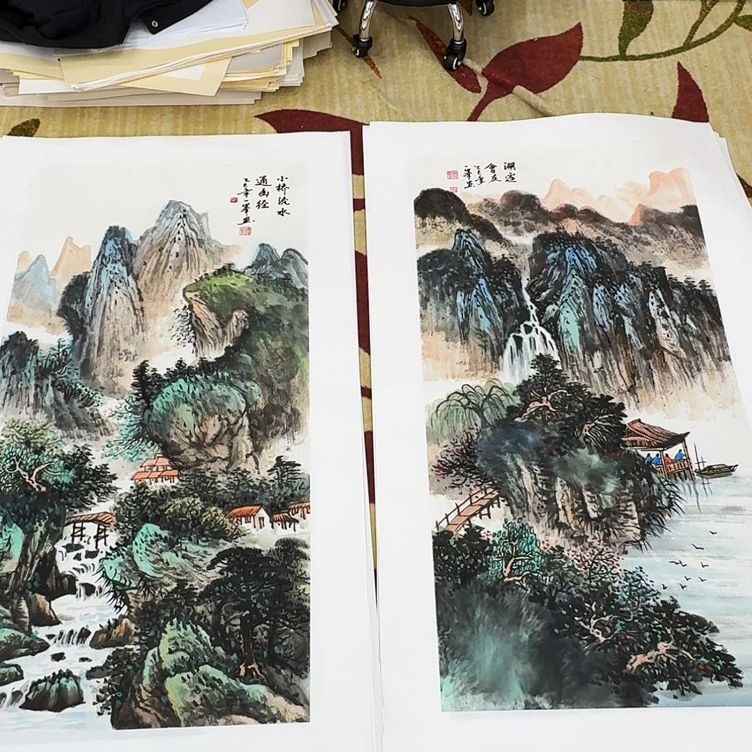 平***凡国画三尺整纸两张