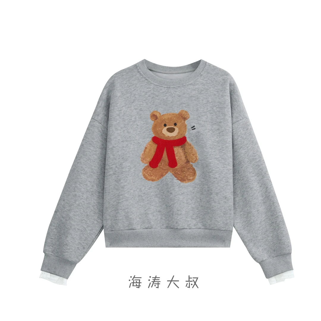 【海涛大叔】围巾小熊袖口蕾丝卫衣KSNY8623