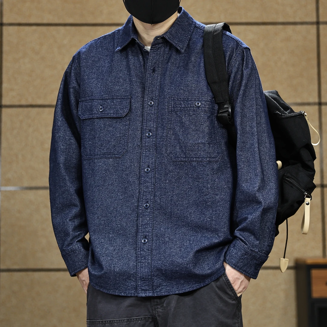 美式复古工装衬衫男秋冬季2026新款潮牌痞帅高级感休闲长袖衬衣男