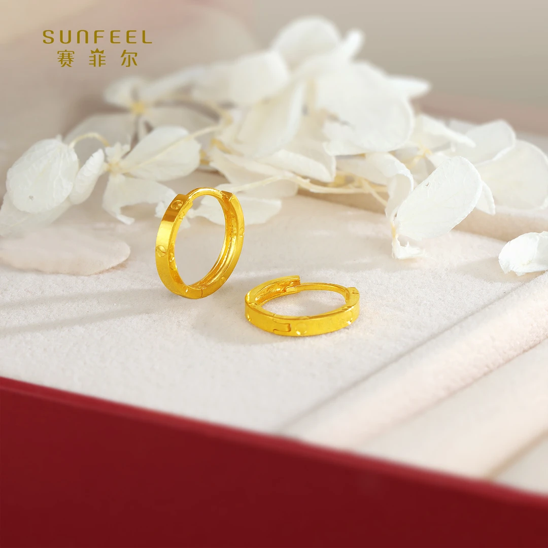 SUNFEEL/赛菲尔【三店】足金5G时尚小圆点耳扣黄金耳环5GE00365-1