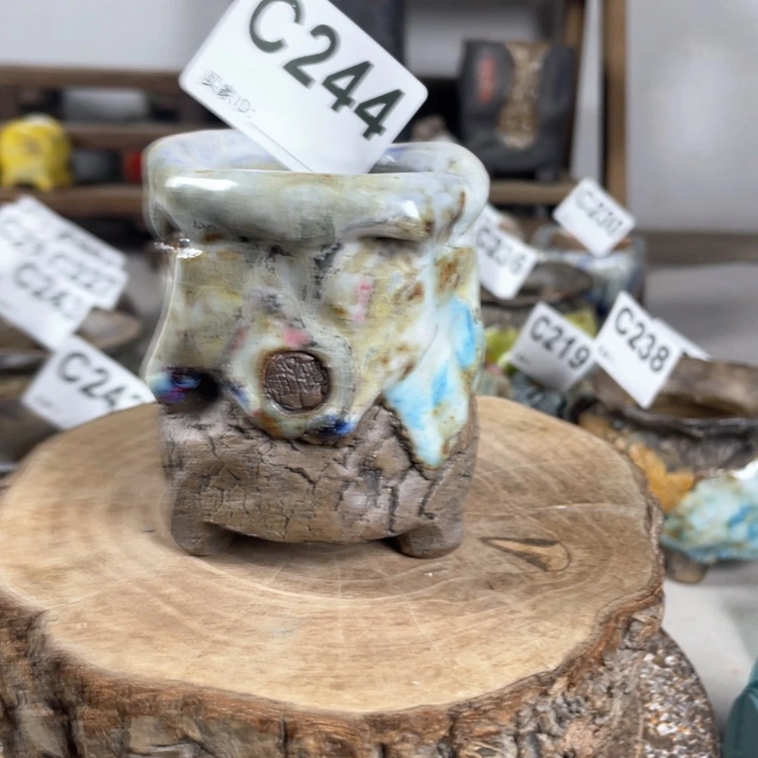 紫砂花盆孤品 不规则油画山石 mini老桩 内口4.5