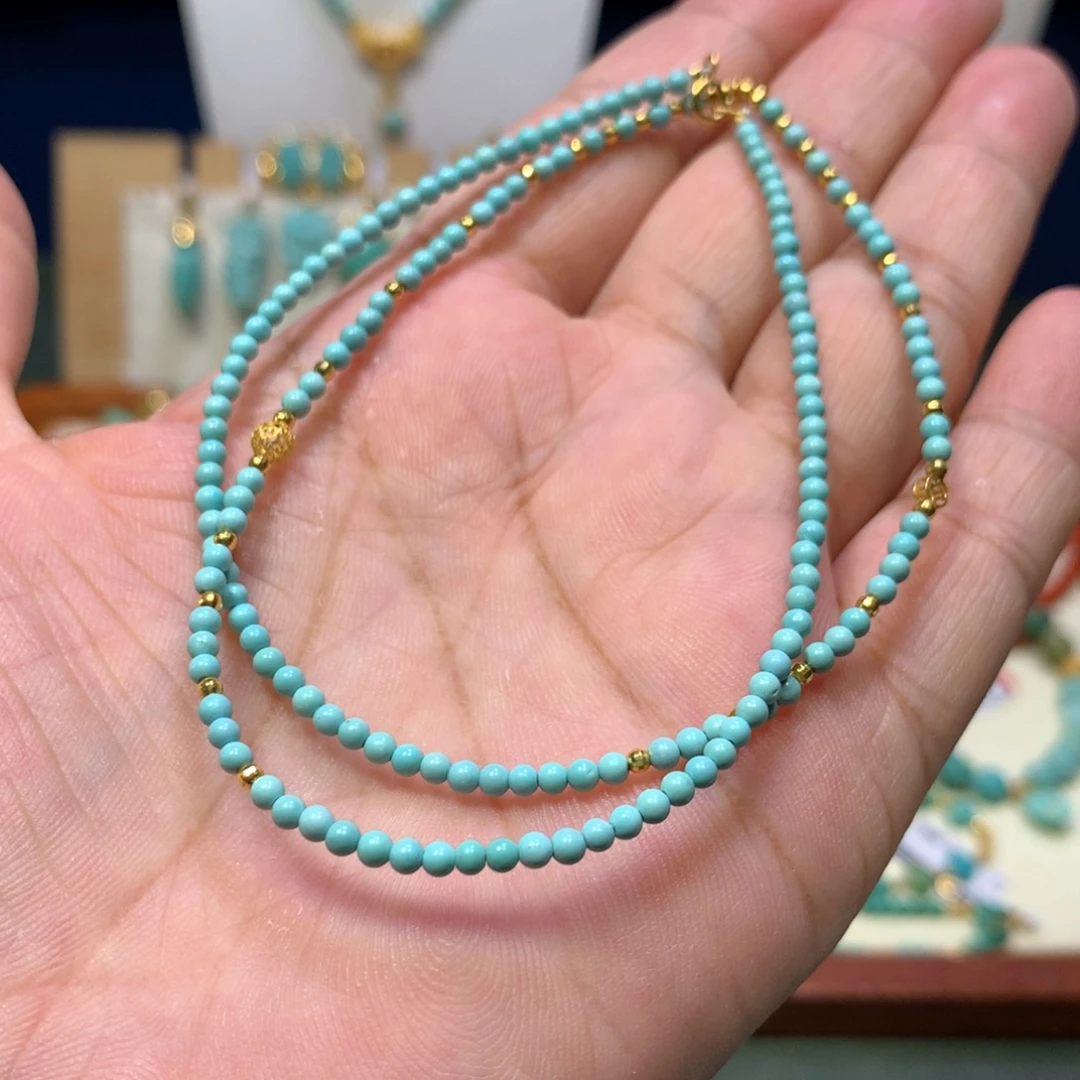 糯***宝18K金镶嵌绿松石万能链2.5mm