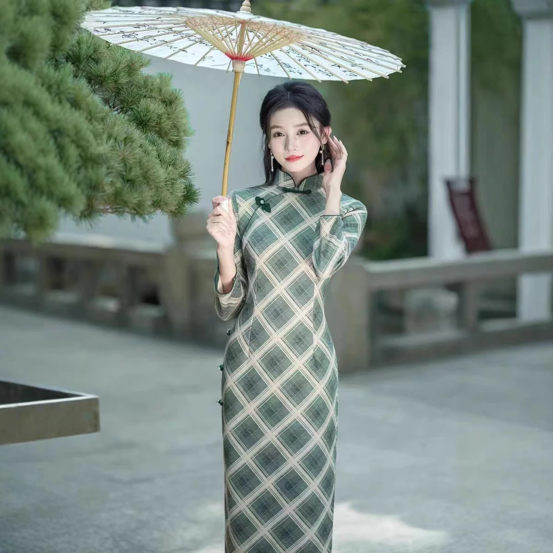 恬子梦 T733 春秋新款 月如歌 裙长125 侧八扣旗袍