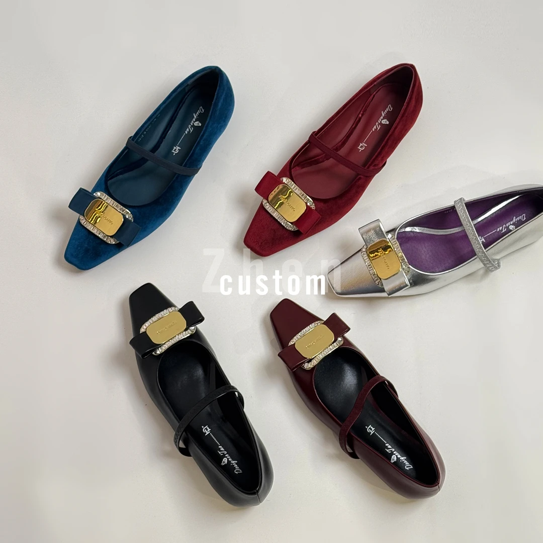 Lucky -青雀- 2cm/内增高2CM春季水钻方扣丝绒皮面浅口单鞋