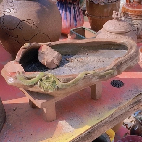 紫砂花盆长40宽21高度7无孔瑕疵