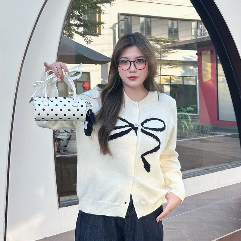 蝴蝶结针织蝴蝶长袖提花毛针织衫套头小香风休闲 8033