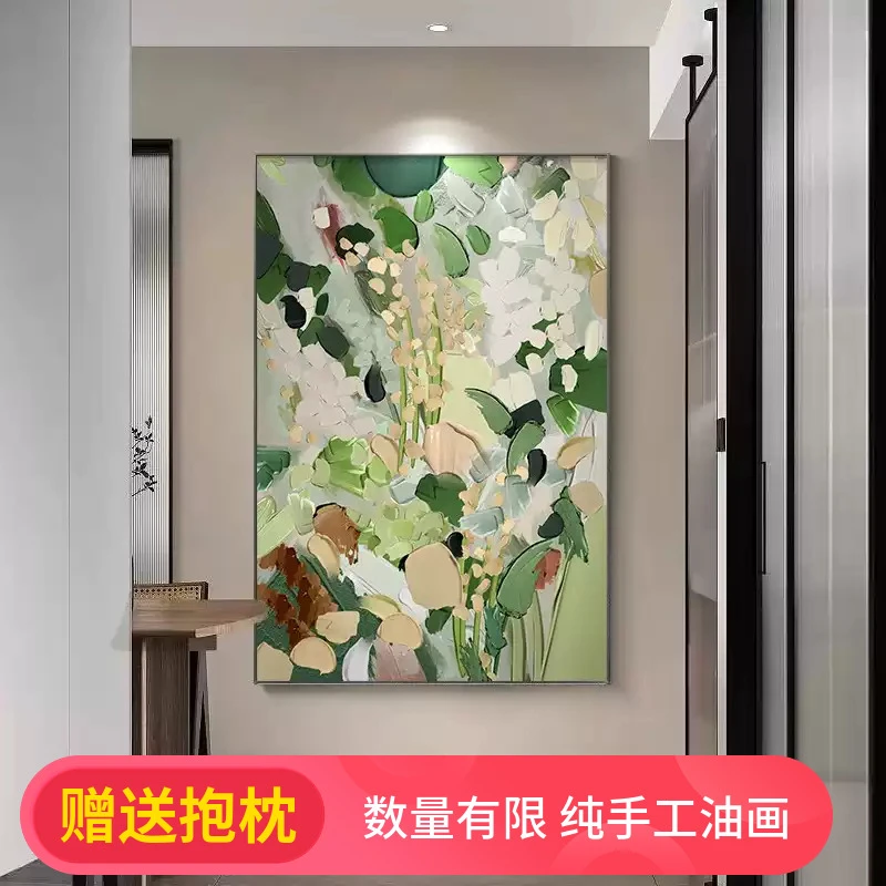 手绘油画大芬村客厅壁画侘寂风玄关装饰画餐厅现代轻奢落地背景画